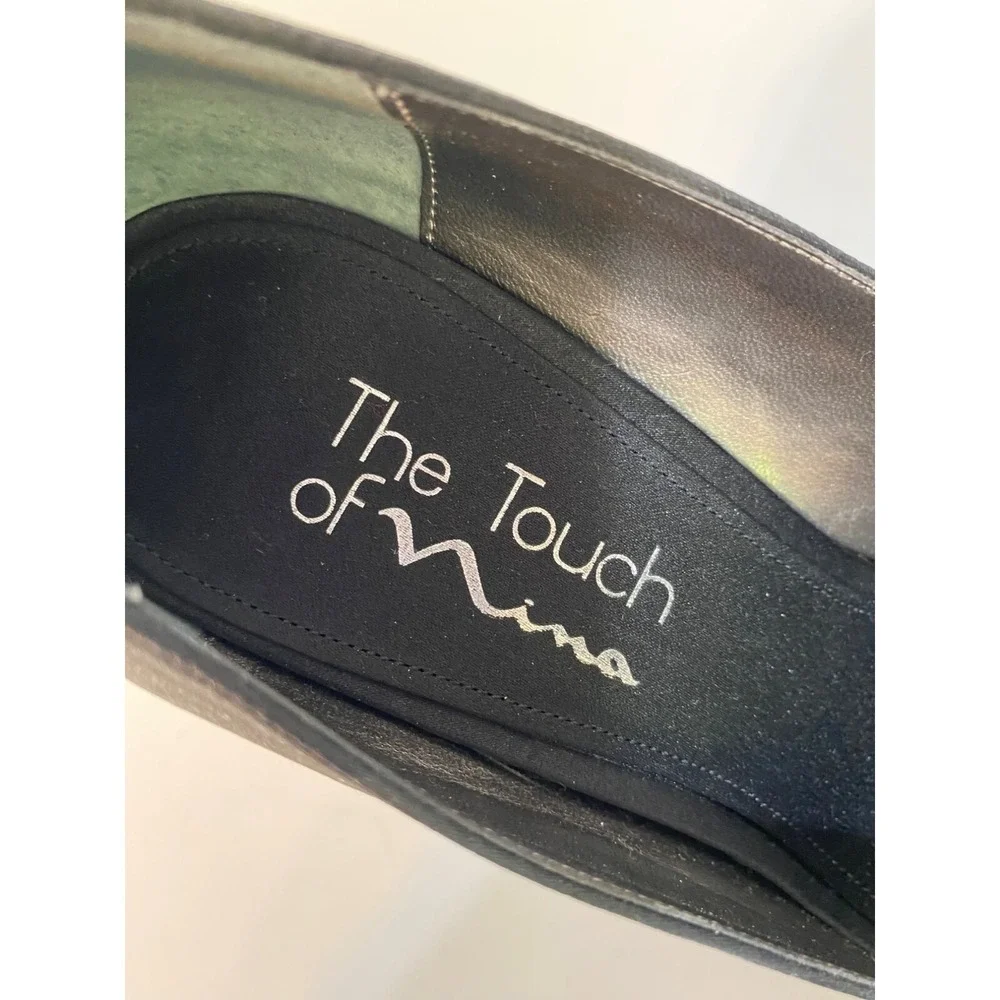 Nina The Touch of Nina Black Peep Toe Satin‎ Pump Heels Ruffle Design Women's 7M